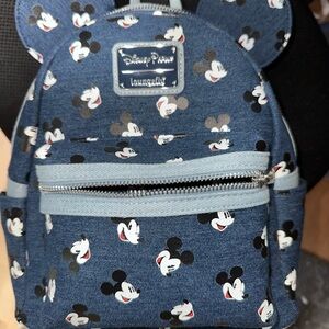Disney loungefly Blue denim Backpack with Mickey Pattern